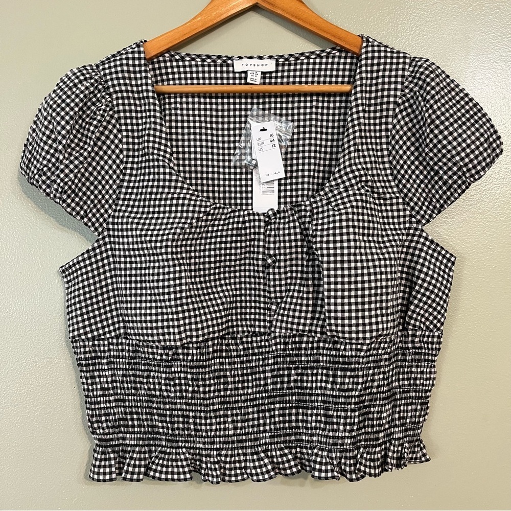 Top Shop Black and White Gingham Women's Crop Top Size 12 NWT